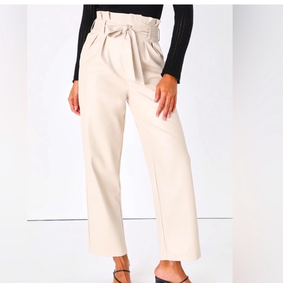 Avec Les Filles Pants - Avec Les Filles Anthropologie Faux leather belted paper bag pants in bone